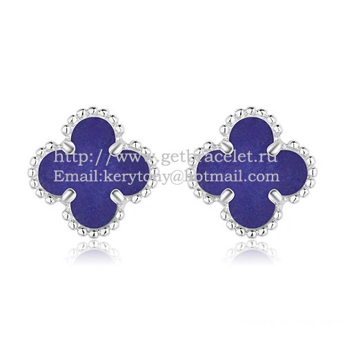 Van Cleef & Arpels Sweet Alhambra Earrings White Gold With Lapis Stone Mother Of Pearl