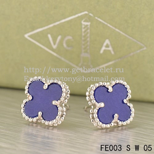 Van Cleef & Arpels Sweet Alhambra Earrings White Gold With Lapis Stone Mother Of Pearl