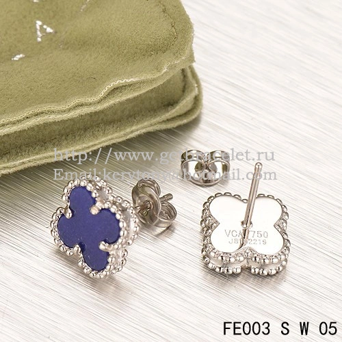 Van Cleef & Arpels Sweet Alhambra Earrings White Gold With Lapis Stone Mother Of Pearl