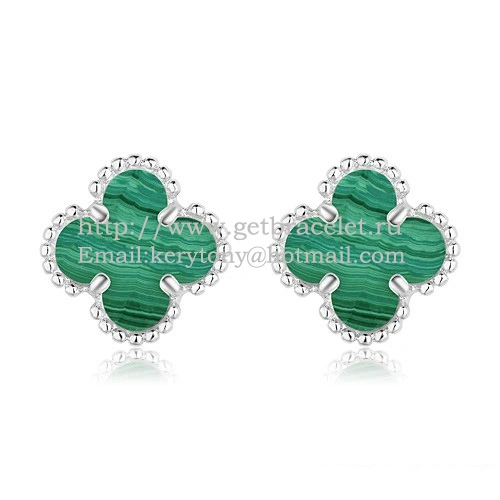 Van Cleef & Arpels Sweet Alhambra Earrings White Gold With Malachite Mother Of Pearl