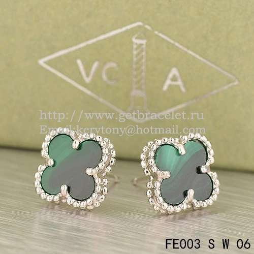 Van Cleef & Arpels Sweet Alhambra Earrings White Gold With Malachite Mother Of Pearl