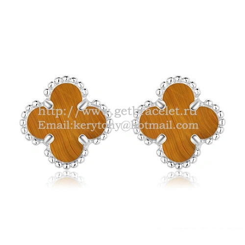 Van Cleef & Arpels Sweet Alhambra Earrings White Gold With Tiger’s Eye Mother Of Pearl