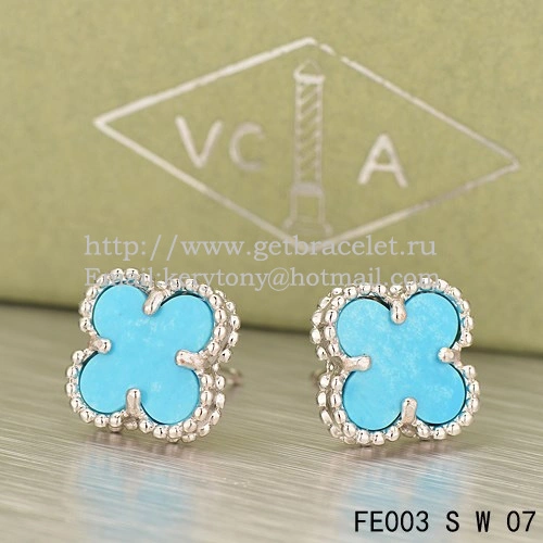 Van Cleef & Arpels Sweet Alhambra Earrings White Gold With Turquoise Mother Of Pearl