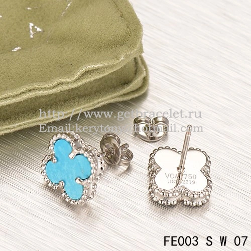 Van Cleef & Arpels Sweet Alhambra Earrings White Gold With Turquoise Mother Of Pearl