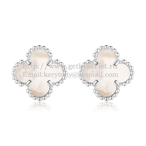 Van Cleef & Arpels Sweet Alhambra Earrings White Gold With White Mother Of Pearl
