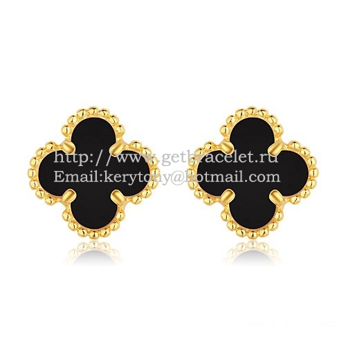 Van Cleef & Arpels Sweet Alhambra Earrings Yellow Gold With Black Onyx Mother Of Pearl