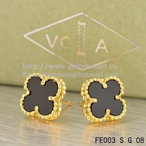 Van Cleef & Arpels Sweet Alhambra Earrings Yellow Gold With Black Onyx Mother Of Pearl
