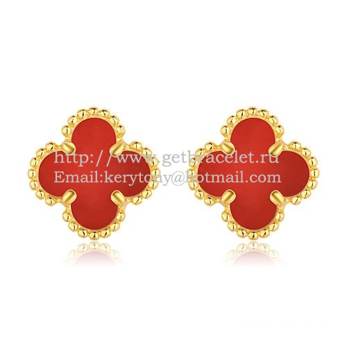 Van Cleef & Arpels Sweet Alhambra Earrings Yellow Gold With Carnelian Mother Of Pearl