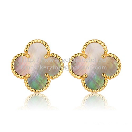 Van Cleef & Arpels Sweet Alhambra Earrings Yellow Gold With Gray Mother Of Pearl