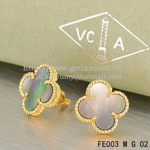 Van Cleef & Arpels Sweet Alhambra Earrings Yellow Gold With Gray Mother Of Pearl