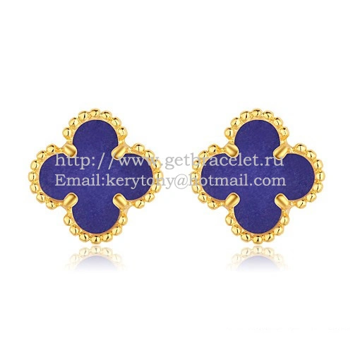 Van Cleef & Arpels Sweet Alhambra Earrings Yellow Gold With Lapis Stone Mother Of Pearl