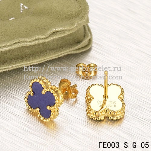 Van Cleef & Arpels Sweet Alhambra Earrings Yellow Gold With Lapis Stone Mother Of Pearl