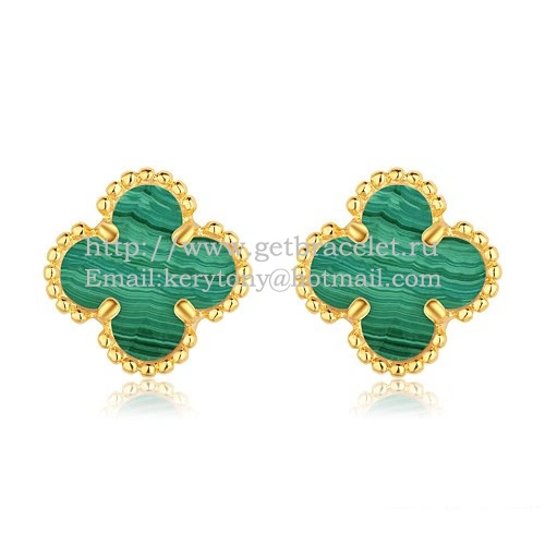Van Cleef & Arpels Sweet Alhambra Earrings Yellow Gold With Malachite Mother Of Pearl