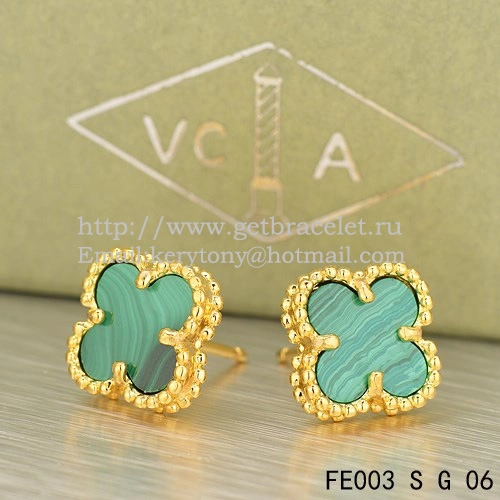 Van Cleef & Arpels Sweet Alhambra Earrings Yellow Gold With Malachite Mother Of Pearl