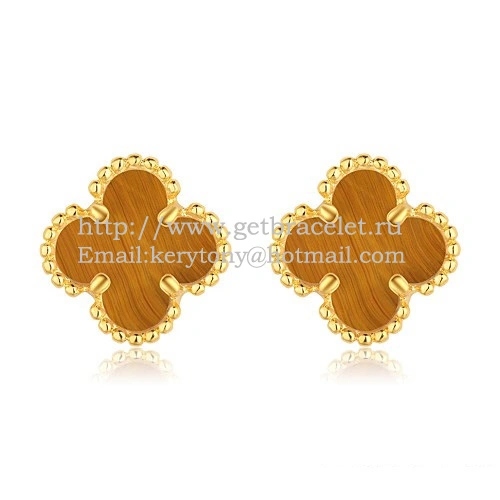 Van Cleef & Arpels Sweet Alhambra Earrings Yellow Gold With Tiger’s Eye Mother Of Pearl