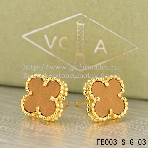 Van Cleef & Arpels Sweet Alhambra Earrings Yellow Gold With Tiger’s Eye Mother Of Pearl