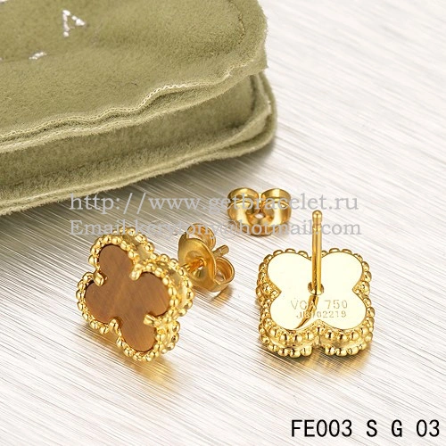 Van Cleef & Arpels Sweet Alhambra Earrings Yellow Gold With Tiger’s Eye Mother Of Pearl