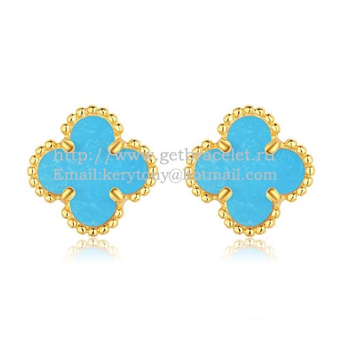 Van Cleef & Arpels Sweet Alhambra Earrings Yellow Gold With Turquoise Mother Of Pearl