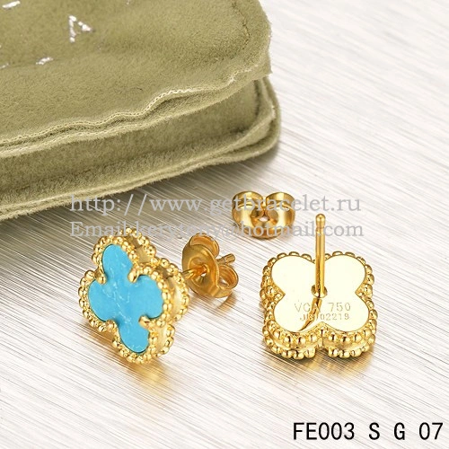 Van Cleef & Arpels Sweet Alhambra Earrings Yellow Gold With Turquoise Mother Of Pearl