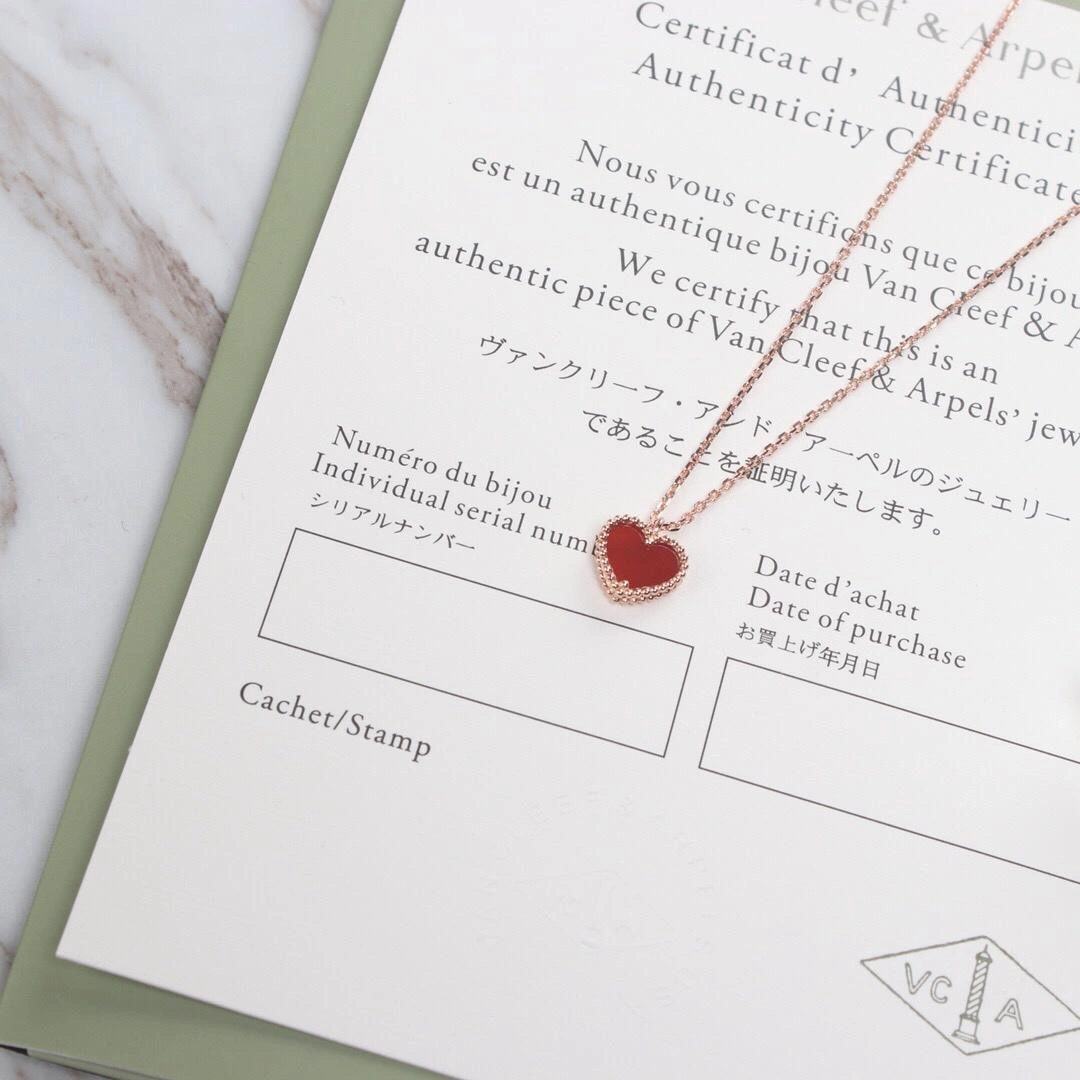 Van Cleef & Arpels Sweet Alhambra Heart Pendant Pink Gold Carnelian