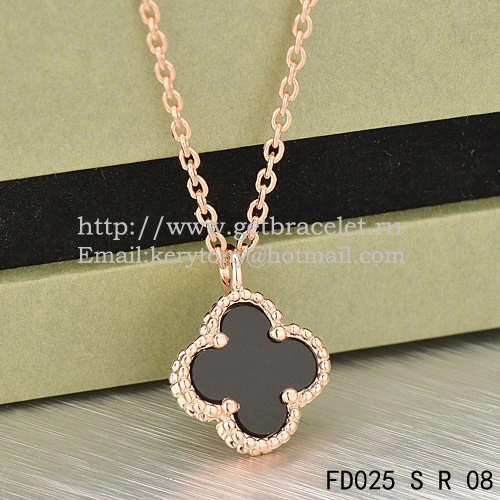 Van Cleef & Arpels Sweet Alhambra Pendant Pink Gold With Black Agate Mother Of Pearl 9mm