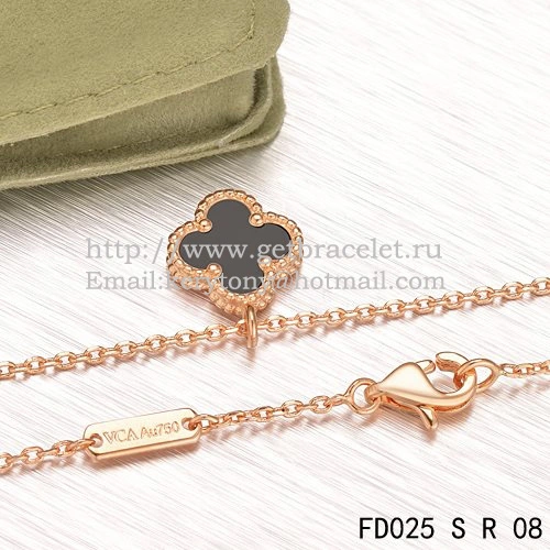 Van Cleef & Arpels Sweet Alhambra Pendant Pink Gold With Black Agate Mother Of Pearl 9mm