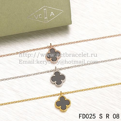 Van Cleef & Arpels Sweet Alhambra Pendant Pink Gold With Black Agate Mother Of Pearl 9mm