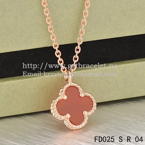 Van Cleef & Arpels Sweet Alhambra Pendant Pink Gold With Carnelian Mother Of Pearl 9mm