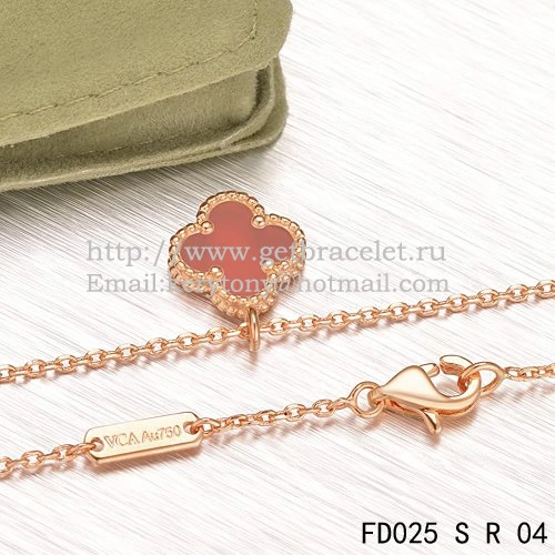 Van Cleef & Arpels Sweet Alhambra Pendant Pink Gold With Carnelian Mother Of Pearl 9mm