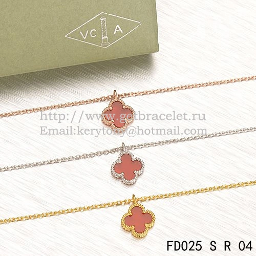 Van Cleef & Arpels Sweet Alhambra Pendant Pink Gold With Carnelian Mother Of Pearl 9mm