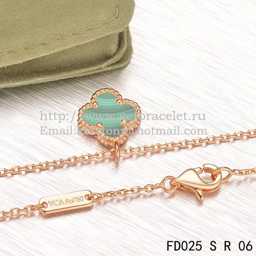 Van Cleef & Arpels Sweet Alhambra Pendant Pink Gold With Malachite Mother Of Pearl 9mm