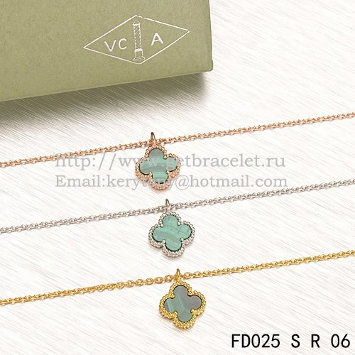 Van Cleef & Arpels Sweet Alhambra Pendant Pink Gold With Malachite Mother Of Pearl 9mm