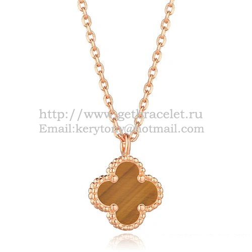 Van Cleef & Arpels Sweet Alhambra Pendant Pink Gold With Tiger’s Eye Mother Of Pearl 9mm