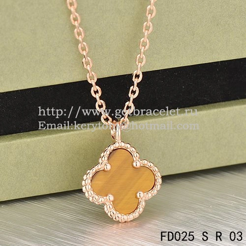 Van Cleef & Arpels Sweet Alhambra Pendant Pink Gold With Tiger’s Eye Mother Of Pearl 9mm