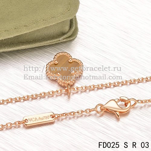 Van Cleef & Arpels Sweet Alhambra Pendant Pink Gold With Tiger’s Eye Mother Of Pearl 9mm