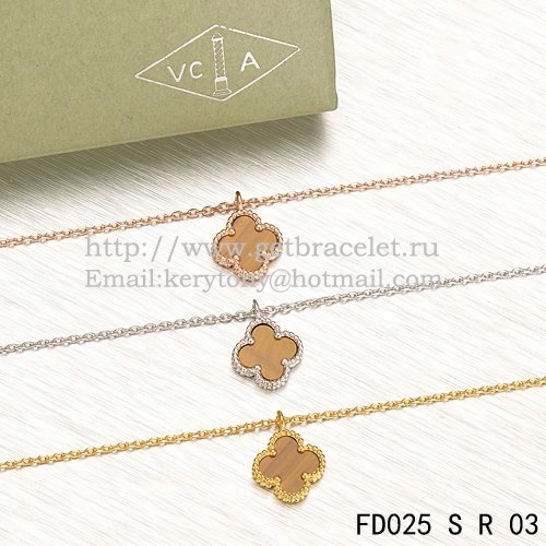 Van Cleef & Arpels Sweet Alhambra Pendant Pink Gold With Tiger’s Eye Mother Of Pearl 9mm