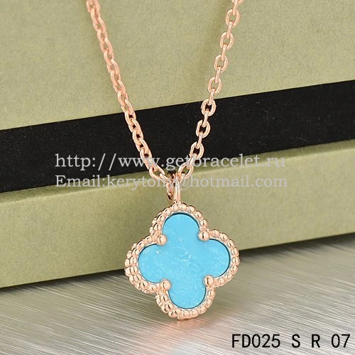 Van Cleef & Arpels Sweet Alhambra Pendant Pink Gold With Turquoise Mother Of Pearl 9mm