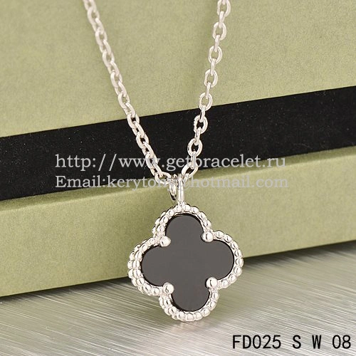 Van Cleef & Arpels Sweet Alhambra Pendant White Gold With Black Agate Mother Of Pearl 9mm
