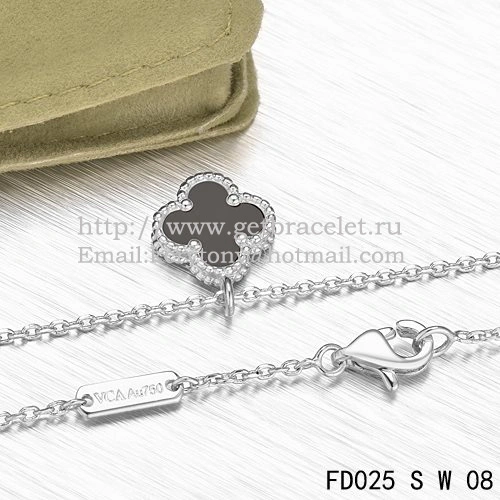 Van Cleef & Arpels Sweet Alhambra Pendant White Gold With Black Agate Mother Of Pearl 9mm