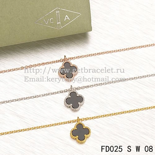 Van Cleef & Arpels Sweet Alhambra Pendant White Gold With Black Agate Mother Of Pearl 9mm