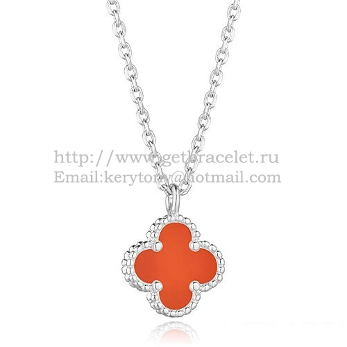 Van Cleef & Arpels Sweet Alhambra Pendant White Gold With Carnelian Mother Of Pearl 9mm