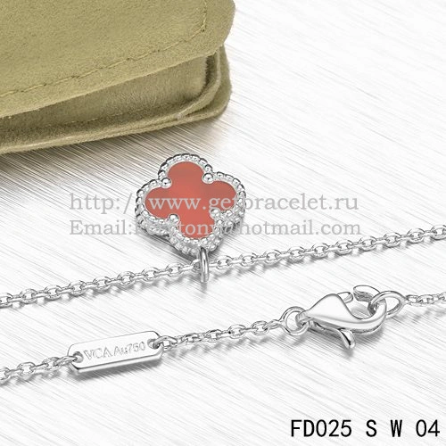 Van Cleef & Arpels Sweet Alhambra Pendant White Gold With Carnelian Mother Of Pearl 9mm