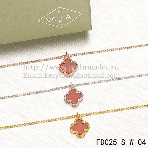 Van Cleef & Arpels Sweet Alhambra Pendant White Gold With Carnelian Mother Of Pearl 9mm