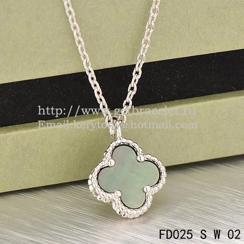 Van Cleef & Arpels Sweet Alhambra Pendant White Gold With Gray Mother Of Pearl 9mm