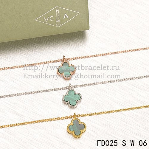 Van Cleef & Arpels Sweet Alhambra Pendant White Gold With Malachite Mother Of Pearl 9mm