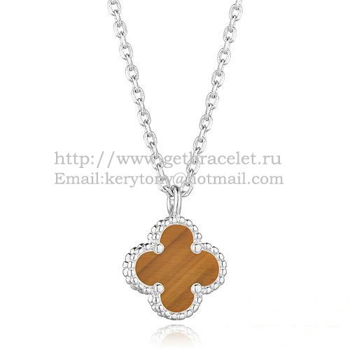 Van Cleef & Arpels Sweet Alhambra Pendant White Gold With Tiger’s Eye Mother Of Pearl 9mm