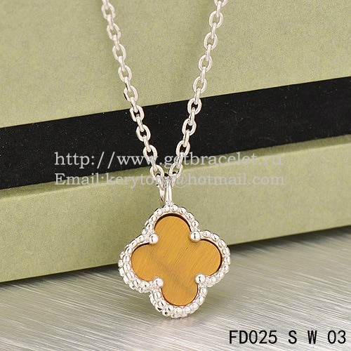 Van Cleef & Arpels Sweet Alhambra Pendant White Gold With Tiger’s Eye Mother Of Pearl 9mm