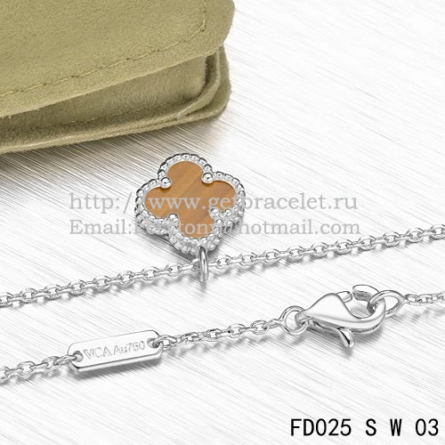 Van Cleef & Arpels Sweet Alhambra Pendant White Gold With Tiger’s Eye Mother Of Pearl 9mm