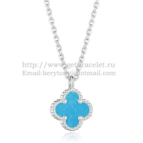 Van Cleef & Arpels Sweet Alhambra Pendant White Gold With Turquoise Mother Of Pearl 9mm