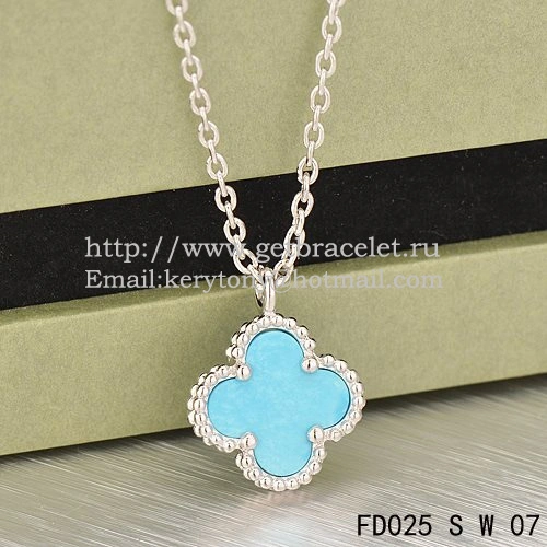 Van Cleef & Arpels Sweet Alhambra Pendant White Gold With Turquoise Mother Of Pearl 9mm